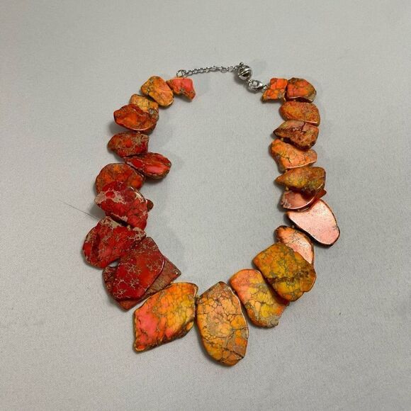 Vintage Navajo RARE Signed Huge Orange Spiny Oyster Sterling Silver Necklace